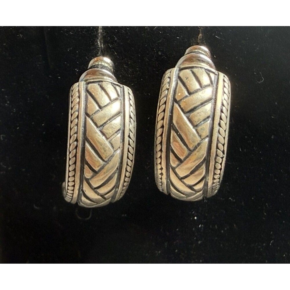 Vintage ATI Mexico 925 Sterling Silver Basketweave Woven Rope Edge Hoop Earrings